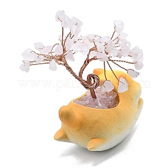 Natural Rose Quartz Chips Tree of Life Decorations with Cat Display Decorations&nbsp;DJEW-K025-03B