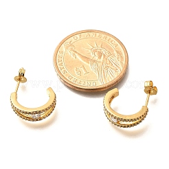 C-Shaped Brass Micro Pave Clear Cubic Zirconia Stud Earrings&nbsp;EJEW-C126-08G
