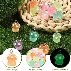 6Pcs Luminous Resin Mushroom Charms&nbsp;CRES-YW0002-47