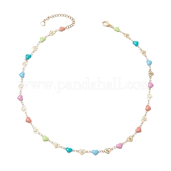 304 Stainless Steel Enamel Colorful Heart Link Chain Necklaces for Women&nbsp;NJEW-JN05165