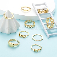 9Pcs 9 Style Brass Cuff Rings&nbsp;RJEW-LS0001-11G