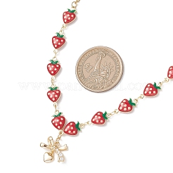304 Stainless Steel & Brass Enamel Strawberry Link Bracelets & Necklaces Sets&nbsp;SJEW-JS01374