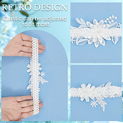 3D Flower Polyester Lace Elastic Bridal Garters&nbsp;AJEW-WH0470-03A