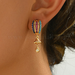 Brass Colorful Cubic Zirconia Teardrop Dangle Stud Earrings&nbsp;SA6678