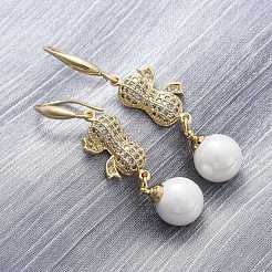 Brass Micro Pave Clear Cubic Zirconia Dangle Earrings&nbsp;EJEW-F362-11G