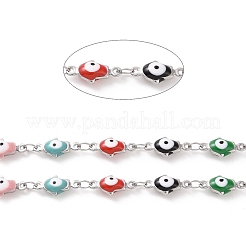Enamel Hamsa Hand with Evil Eye Link Chains&nbsp;CHS-G023-01P-02