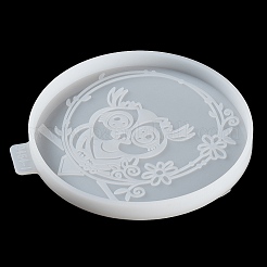 Flat Round with Owl & Flower DIY Cup Mat Silicone Molds&nbsp;LS-SIL-F007-06A