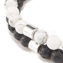 2Pcs Natural Lava Rock & Howlite Round Beaded Stretch Bracelets Set with Synthetic Hematite Column&nbsp;BJEW-JB08060-01