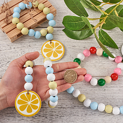 6Pcs 6 Style Wood & Fringed Beaded Pendant Decoration&nbsp;HJEW-CF0001-15