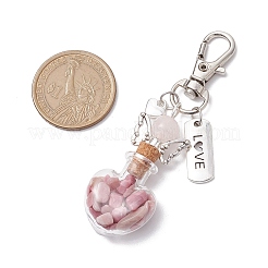 Natural Aquamarine & Rhodonite Chip inside Angel Wishing Bottle Pendant Decorations&nbsp;HJEW-JM02411
