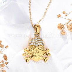 304 Stainless Steel Crystal Rhinestone Skull Pendant Necklaces&nbsp;LS-NJEW-Z057-03C-G