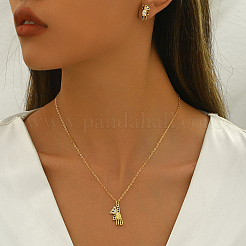 Brass Pave Cubic Zirconia Stud Earrings & Pendant Necklaces Sets for Women Golden&nbsp;LS-GL8685-1