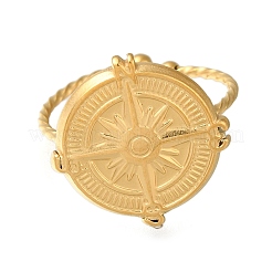 Flat Round with Compass 304 Stainless Steel Open Cuff Ring for Women&nbsp;RJEW-F161-02G-01