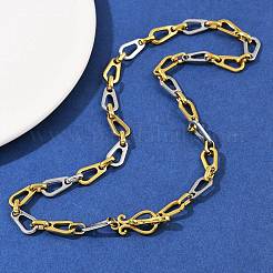 Two Tone 304 Stainless Steel Teardrop Link Chain Necklaces&nbsp;NJEW-C092-02GP