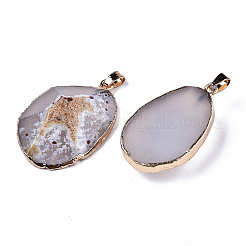 Edge Golden Plated Natural White Agate Pendants&nbsp;LS-G-S359-194