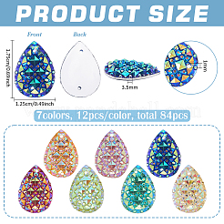 84Pcs 7 Colors Iridescent Teardrop Sew on Resin Rhinestone&nbsp;RESI-FG0001-17