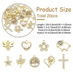 20Pcs 10 Styles Alloy Rhinestone Pendants&nbsp;ALRI-YW0001-37