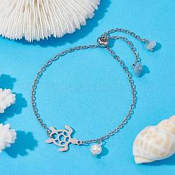 Adjustable 304 Stainless Steel Hollow Turtle Slider Bracelet&nbsp;BJEW-JB09812-02