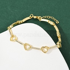 Brass Micro Pave Clear Cubic Zirconia Link Chain Bracelets for Women&nbsp;BJEW-F504-10G