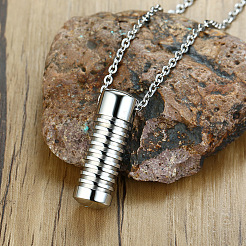 Tarnish Resistant Grooved Column Urn Ashes Pendant Necklace&nbsp;BOTT-PW0001-080P