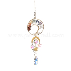 Wire Wrapped Natural Mixed Gemstone Tree of Life Pendant Decorations&nbsp;HJEW-K046-06G-01