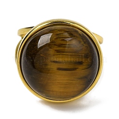 Round Natural Tiger Eye Finger Rings&nbsp;RJEW-Q822-54G-01