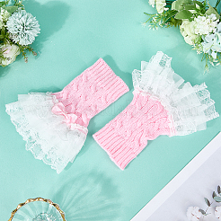 Bowknot Cotton Womens Knitting Floral Lace Wrist Cuffs For Wedding Party&nbsp;AJEW-WH20060-34A