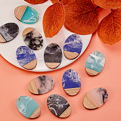 16Pcs 4 Colors Transparent Resin & Walnut Wood Pendants&nbsp;RESI-CJ0001-206