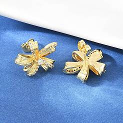 Brass Micro Pave Clear Cubic Zirconia Stud Earrings&nbsp;EJEW-F405-11G