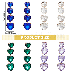 4 Pairs 4 Colors Glass Heart Dangle Stud Earrings&nbsp;EJEW-AN0004-56
