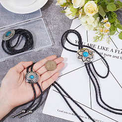 3Pcs 3 Styles Alloy Pave Resin Imitation Gemstone Flower Oval Pendant Bolo Tie Lariat Necklaces&nbsp;NJEW-CL0001-08