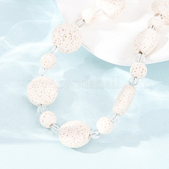 Natural Lava Rock Coin Beaded Necklaces&nbsp;GG-CBA922D-06B