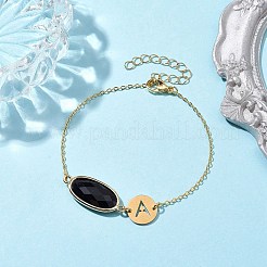 Natural Black Onyx(Dyed & Heated) Faceted Oval Link Bracelets&nbsp;BJEW-JB10263-01