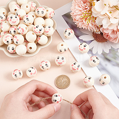 80Pcs Printed Wood European Beads&nbsp;WOOD-PH0002-82