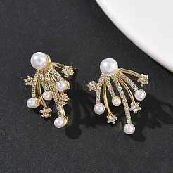 Fireworks Brass Micro Pave Cubic Zirconia Stud Earrings&nbsp;EJEW-G452-02G