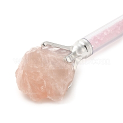 Raw Natural Rose Quartz Chip on Top Ball-Point Pen&nbsp;AJEW-G063-01A