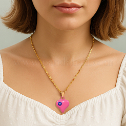 5Pcs 5 Colors Alloy Heart with Evil Eye Pendant Necklace for Women&nbsp;NJEW-HY0001-24