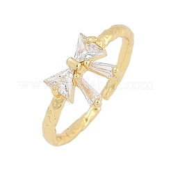 Rack Plating Brass Micro Pave Clear Cubic Zirconia Cuff Rings for Women&nbsp;RJEW-M028-55G