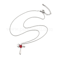 Brass Cubic Zirconia Wing Cross Pendant Necklaces for Women&nbsp;NJEW-C067-07P-01