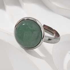 Half Round Natural Green Aventurine Finger Rings&nbsp;RJEW-M062-01P-21