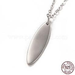 Rhodium Plated 925 Sterling Silver Stamping Blank Tag Pendant Necklaces&nbsp;NJEW-H209-05P