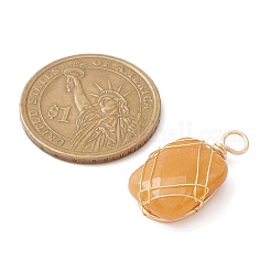 Natural Yellow Jade Copper Wire Wrapped Pendants&nbsp;PALLOY-JF02131-02