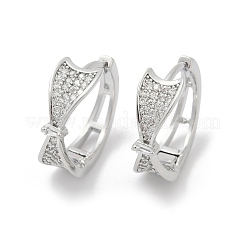 Brass Clear Cubic Zirconia Hoop Earrings&nbsp;EJEW-Q016-01P