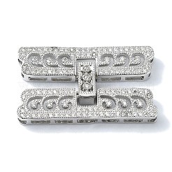 Rack Plating Brass Micro Pave Clear Cubic Zirconia Fold Over Clasps&nbsp;KK-M282-19P