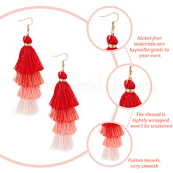 10 Pairs 10 Colors Multi-layer Cotton Tassel Dangle Earrings&nbsp;EJEW-AN0001-67