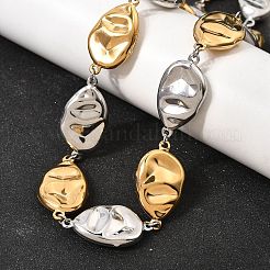 Two Tone 316L Surgical Stainless Steel Textured Flat Teardrop Link Chain Necklaces&nbsp;NJEW-D297-03GP