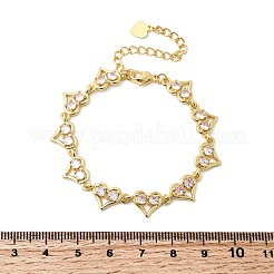 Heart Brass Micro Pave Cubic Zirconia Link Chain Bracelets&nbsp;BJEW-L715-01G-02