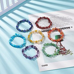 7Pcs 7 Style Natural & Synthetic Mixed Gemstone Chips & Lampwork Evil Eye Stretch Bracelets Set for Women&nbsp;BJEW-JB08746