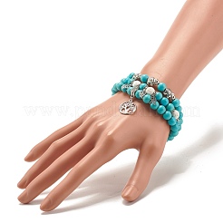 Synthetic Turquoise & Natural Lava Rock Round Beads Stretch Bracelets Set&nbsp;BJEW-JB07465
