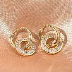 Brass Micro Pave Clear Cubic Zirconia Hoop Earrings&nbsp;EJEW-C181-09G